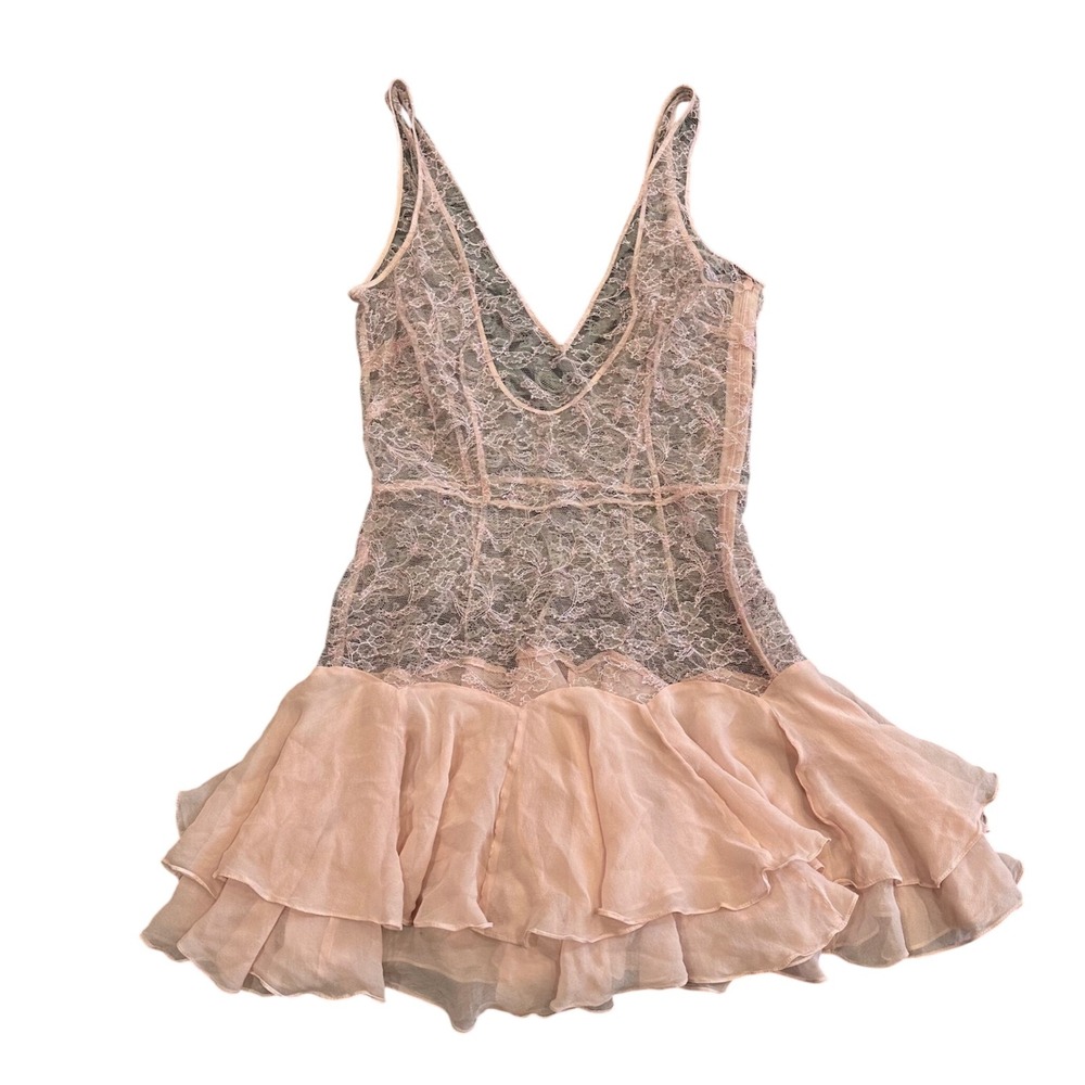 Pink Babydoll Lace Flowy FairyCore Dress Small